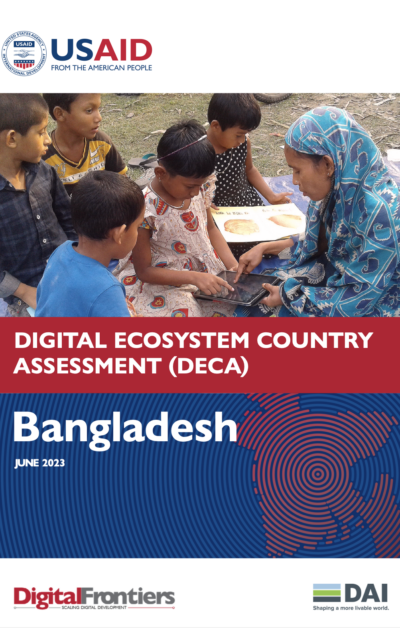 A woman and children sitting looking at a device. Cover photo for the Bangladesh Digital Ecosystem Country Assessment (DECA).