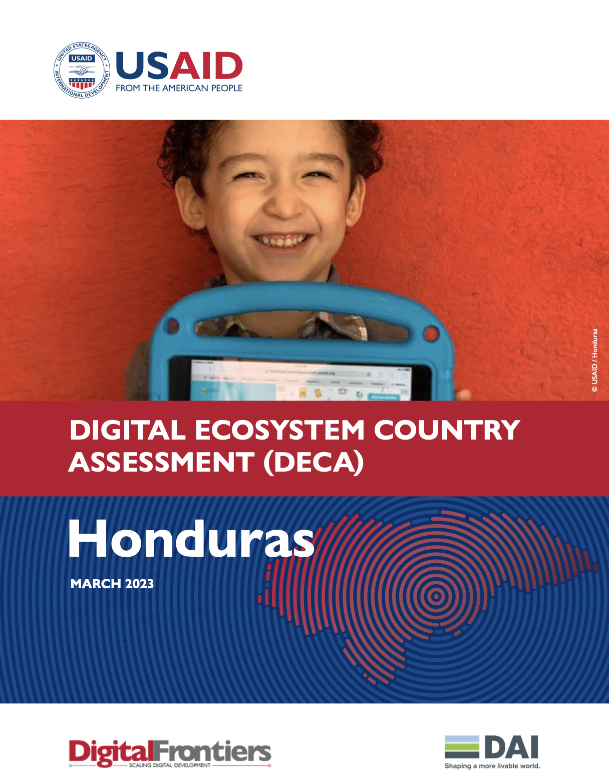 Cover photo for Honduras' Digital Ecosystem Country Assessment (DECA) of a little boy holding his device.