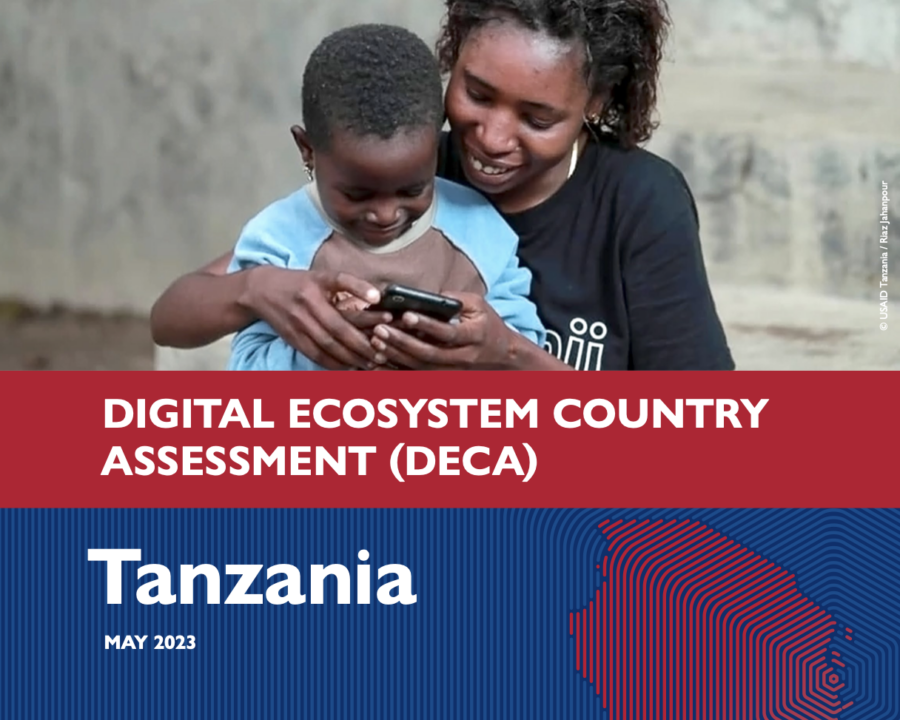 A woman and child on a cell phone. Cover photo for Tanzania's Digital Ecosystem Country Assessment (DECA).